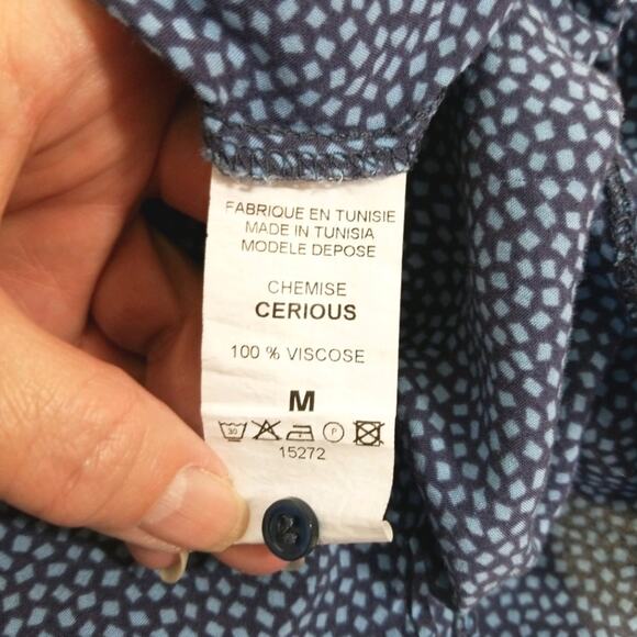 Sud Express blue square dot 1/2 button tunic top M - Picture 7 of 7